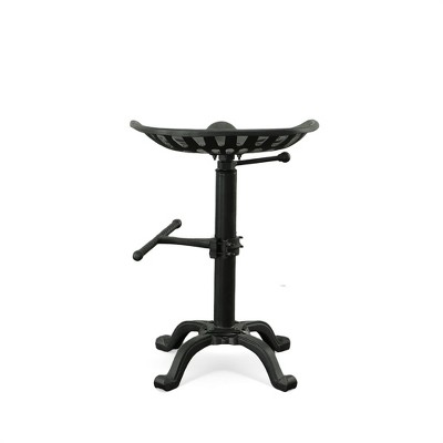 Farmhouse Black Metal Adjustable Tractor Seat Barstool