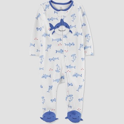 Image of Baby Boys' Shark Footed Pajama - Just One You® made by carter's White/Blue 3-6M