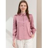INSPIRE CHIC Women's Puff Long Sleeve Point Collar Vintage Button Work Satin Shirt - 2 of 4