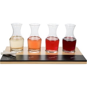 D'eco Wine Tasting Flight Sampler Set - Four 6 oz Decanter Glasses with Wood Paddle and Chalkboard - Great Valentine's Day Gift - 1 of 4