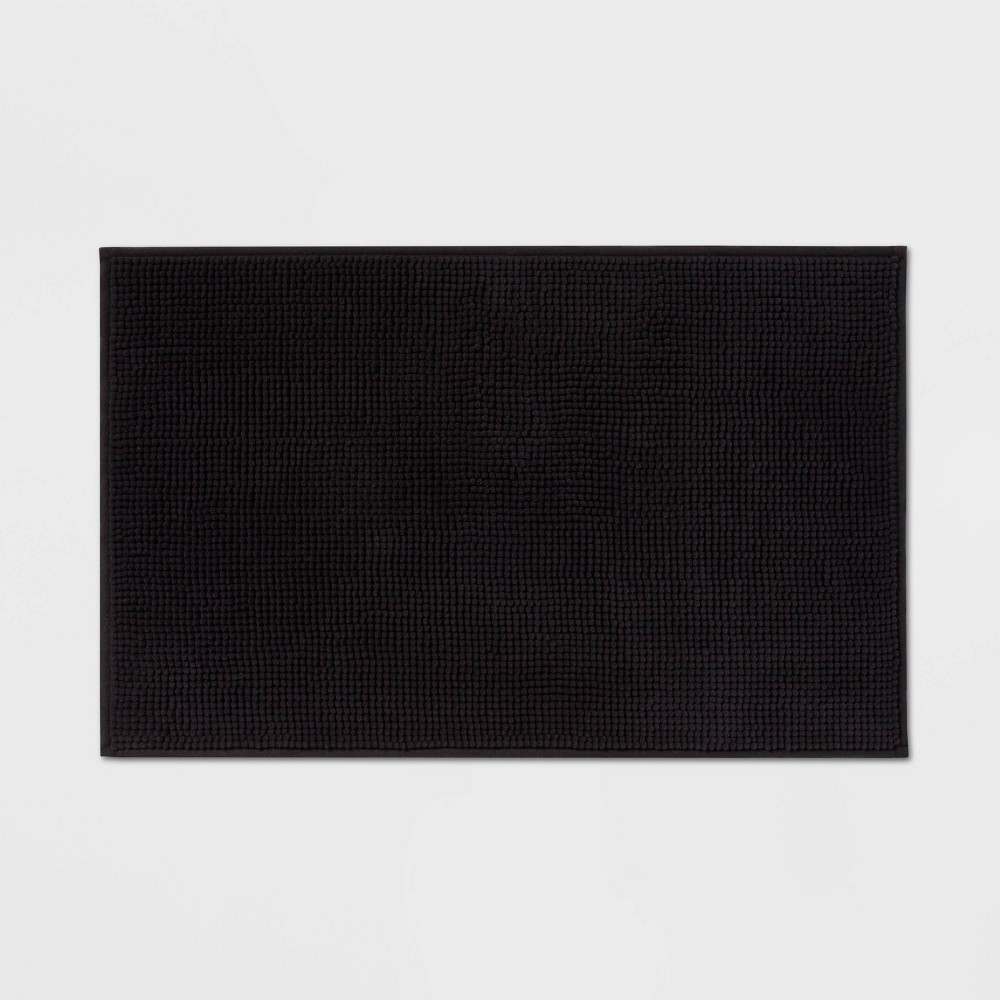 Photos - Bath Mat 20"x32" Everyday Chenille Bath Rug Black - Room Essentials™