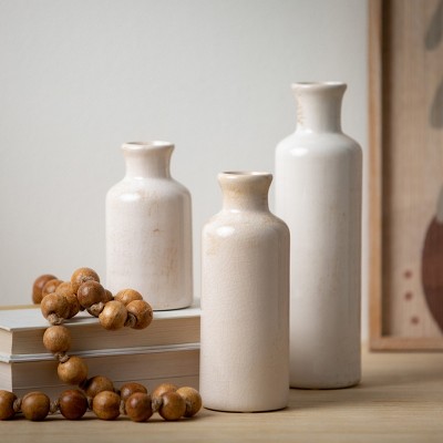 Set of 3 Small White Ceramic Bottle Vases