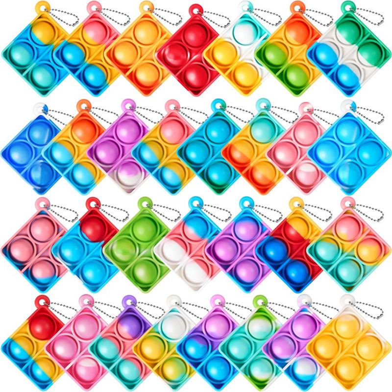 Syncfun 30Pcs Pop Fidget Toys Pop Fidget Keychain Rainbow Bubble Popping Game Mini Fidget Toys Bulk Party Favors for Kids, Sensory Fidget Toys, 1 of 17