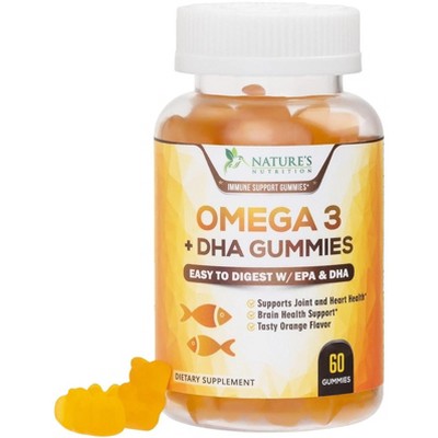 Omega 3 Fish Oil Gummies, Heart Healthy Omega 3 Gummy Supplement with High Absorption DHA & EPA, Extra Strength Joint & Brain Support - 60 Gummies