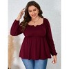 Coolmee Womens Plus Size Peplum Tops Puff Long Sleeve Square Neck Blouse Ruffle Hem Pullover Babydoll Top - 2 of 4