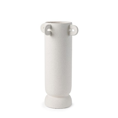 HomeRoots 16" Off White Cylinder Ceramic Table Vase With Handles