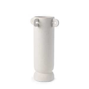 HomeRoots 16" Off White Cylinder Ceramic Table Vase With Handles - 1 of 4