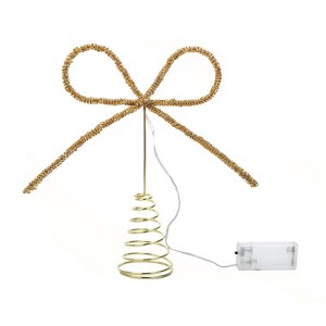 Aoibox 1 Piece Gold Christmas Tree Topper 11 x 9 Inch Bow with 20 LED Lights Sparkling Rhinestones for Holiday Indoor Decor - 1 of 4