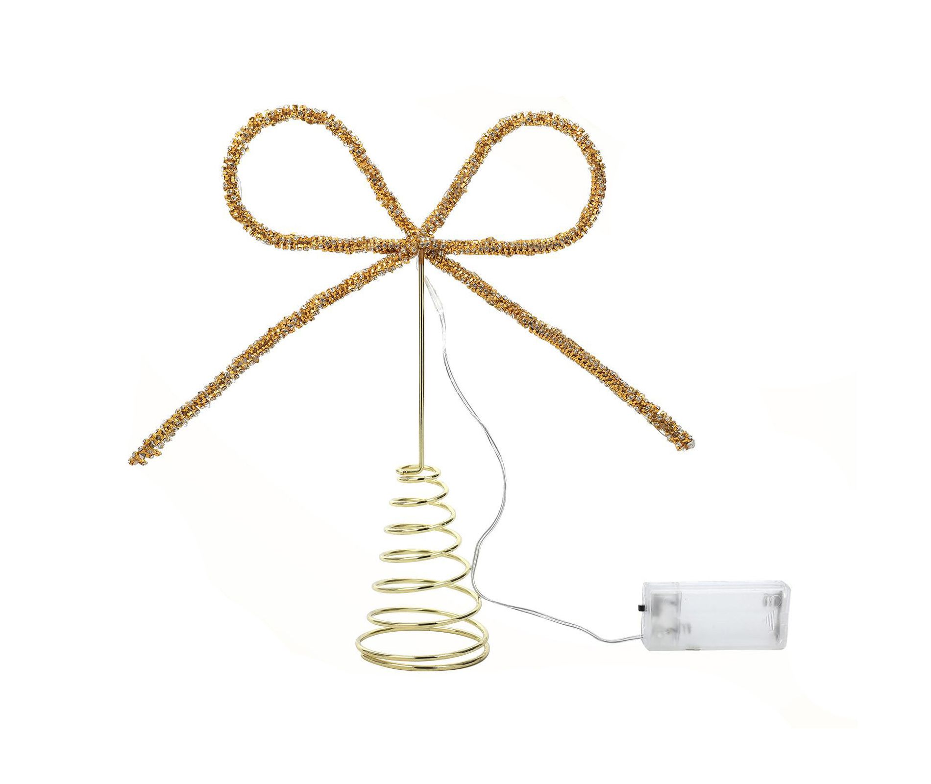 Aoibox 1 Piece Gold Christmas Tree Topper 11 x 9 Inch Bow with 20 LED Lights Sparkling Rhinestones for Holiday Indoor Decor