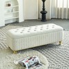 Kumasinova Glam Tufted Storage Ottoman Bench with Gold Accents, Upholstered Velvet Fabric Ottoman with Safety Hinge, Versatile Foot Stool, Beige - 2 of 4