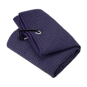 Unique Bargains Super Absorbent Waffle Pattern Tri-Fold Microfiber Golf Towels with D Clips - 1 of 4