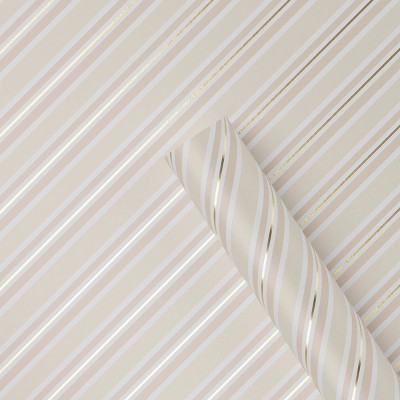 30” 25 sq ft Christmas Roll Wrap Blush/White/Gold Diagonal Stripes - Wondershop™