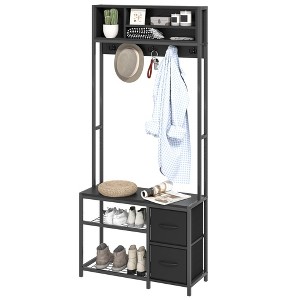 Aghana Digitals 5-in-1 Entryway Hall Tree: Black Bench with Coat Rack, 2 Fabric Drawers, 3 Storage - 1 of 4