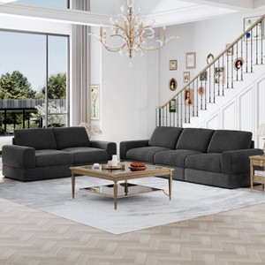 ATJafurn Corduroy Sectionals Sofa, Modern Modular Upholstered Loveseat Couch with Square Arm and Deep Seat for Living Room - 1 of 4