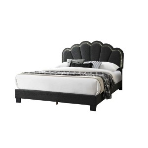 Royal Hampton Full Bed, Gray Upholstered Fan-Shaped Headboard, Metallic Accents - 1 of 4