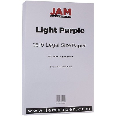 JAM Paper Legal Matte 28lb Paper 8.5 x 14 Light Purple 50 Sheets/Pack 16729377