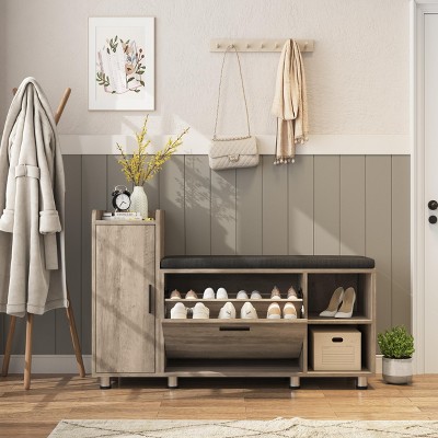 Shoe Storage Bench with Flip Drawer Shoe Cabinet, 8 Adjustable Metal Feet