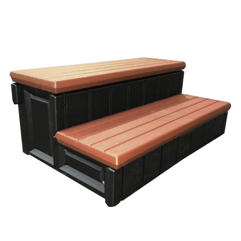 Confer Plastics Leisure Accents Deluxe Spa Steps, 36" Wide Weatherproof Patio Deck Hot Tub Stairs Entry and Exit Step Stool, Redwood (2 Pack), 2 of 5