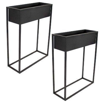 Sunnydaze Modern Simplicity 27.5" H Cold-Rolled Steel Outdoor Elevated Planter - Black Powder-Coated Finish