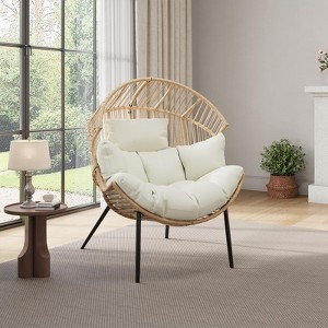 Oversized Wicker Rocking Lounge Chair with Thick Cushion and