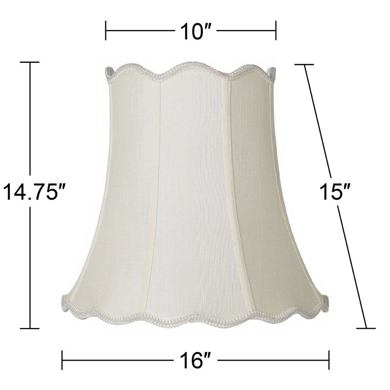 Imperial Shade Creme Medium Scallop Bell Lamp Shade 10" Top x 16" Bottom x 15" Slant x 14.75 High (Spider) Replacement with Harp and Finial, 5 of 9