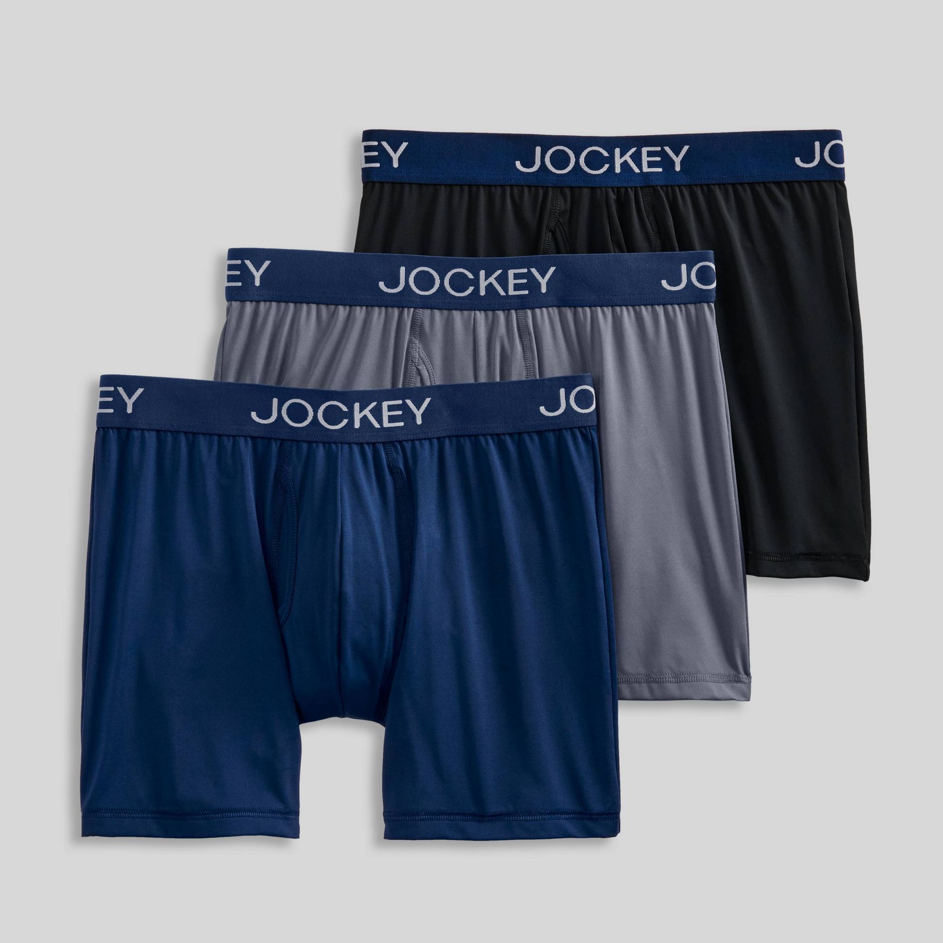 Jockey Generation™ Men's Microfiber Stretch 3pk Boxer Briefs - Gray/Black/Blue M: Moisture Wicking, Quick Drying, Tagless Design