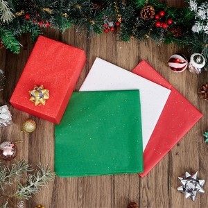 Joyfy 72 Sheets Glitter Tissue Paper for Gift Bags - Red, Green, White for Gift Wrapping, 20" x 20" Christmas Paper for DIY Craft Decor - 1 of 4