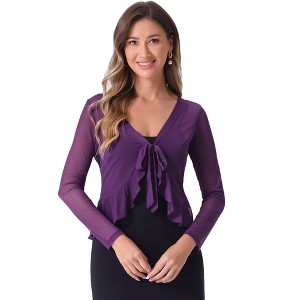 INSPIRE CHIC Women's Long Sleeves Self Tie Ruffle Mesh Casual Bolero Cardigan - 1 of 4