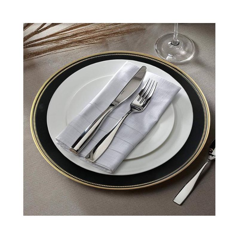 Elle Decor Beaded Charger Plate 13 Decorative Melamine Service Plate for Home, Professional Dining, Weddings, Catering, Set of 4,Black/Gold Border, 2 of 5