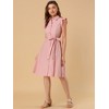 Allegra K Women's Cotton Ruffled Cap Sleeve Tie Waist Button Casual Office Shirt Dress - 4 of 4