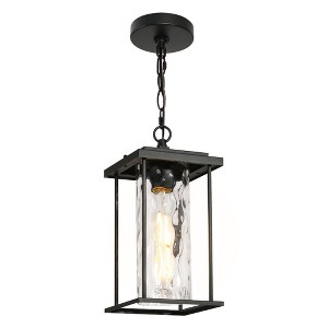 LNC 14.2" Cage Farmhouse Outdoor Pendant Lamp Matte Black: Weather-Resistant, Textured Glass Shade, E26 - 1 of 4