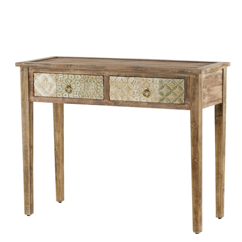 Natural Wood Desk with Carved Drawers Brown - Olivia &#38; May, 6 of 8