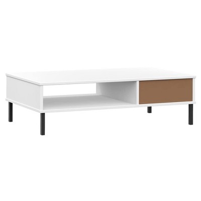 White Pine Wood Coffee Table with Metal Legs and Storage