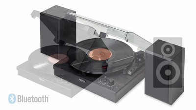 Black Belt Drive Stereo Turntable with Bluetooth and Speakers