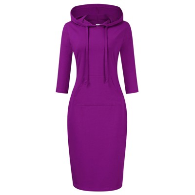 Women Long Sleeve Hooded Sweatshirt Midi Dress