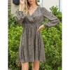 Women's Puff Long Sleeve Wrap Smocked Waist Chiffon Leopard Print Mini Dress - 3 of 4