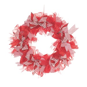 Transpac Foam 19.69 in. Red Christmas Peppermint Ribbon Wreath - 1 of 4