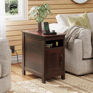 GALAXHERO Set of 2 Narrow End Tables with Charging Station Side Tables for Small Spaces, USB Ports & Outlets Nightstands with Storage Espresso Finish - 1 of 1