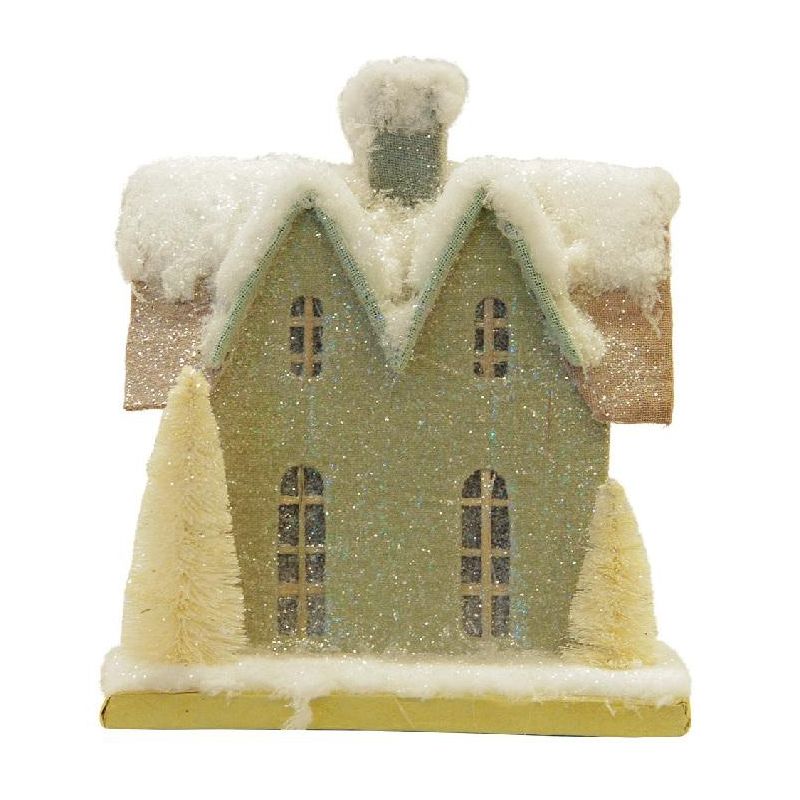 Northlight 9.25" Green and White Snow Covered House Christmas Tabletop Decor, 1 of 2