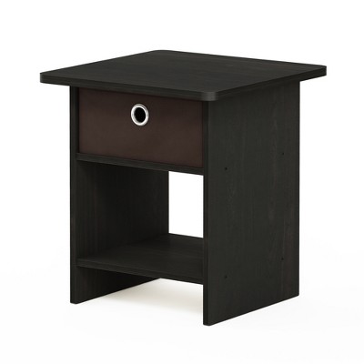 Furinno Dario End Table/ Night Stand Storage Shelf with Bin Drawer, Espresso/Brown