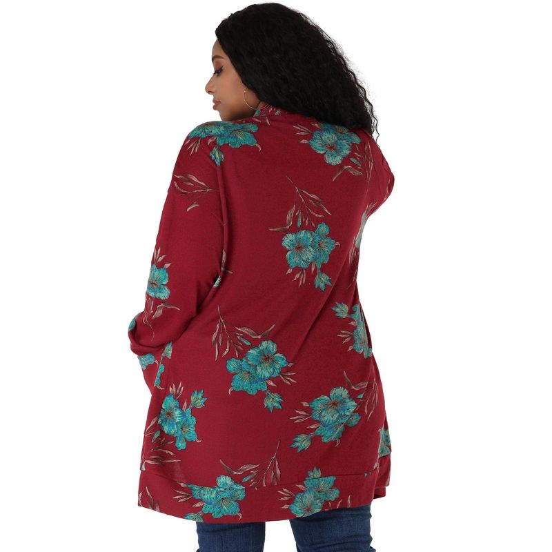 Agnes Orinda Women's Plus Size Lightweight Open Front Knit Floral Cardigan, 6 of 8