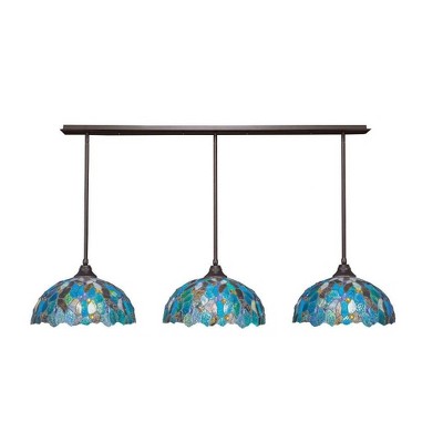 Toltec Lighting Any 3 - Light Chandelier in  Dark Granite with 16" Blue Mosaic Art Glass Shade