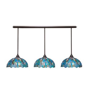 Toltec Lighting Any 3 - Light Chandelier in  Dark Granite with 16" Blue Mosaic Art Glass Shade - 1 of 1