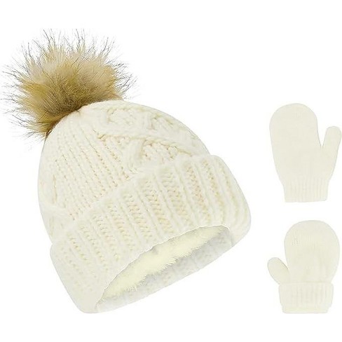 Rising Star Baby Girls And Boys Hat With Mittens Set Winter Set For Infants Ages 0 6 Months ivory Target