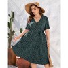 Plus Size Women's V-Neck Short Sleeve Dress with Pleated Hem Belted Waist Midi Length - 2 of 4