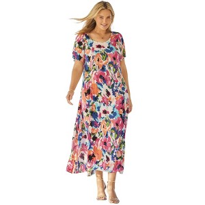 Woman Within Petite Short-Sleeve Crinkle Dress - 1 of 4