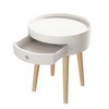 PAGED Night Stand Modern Bedside Table Wooden Round Nightstand with Storage Drawer and Desktop Baffle for Bedroom, White - 3 of 4