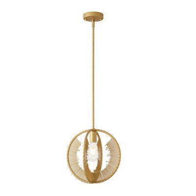 PAKOKULA 60-Watt 1 Light Ice Flower Gold Modern Pendant Light with Planetary ring decoration