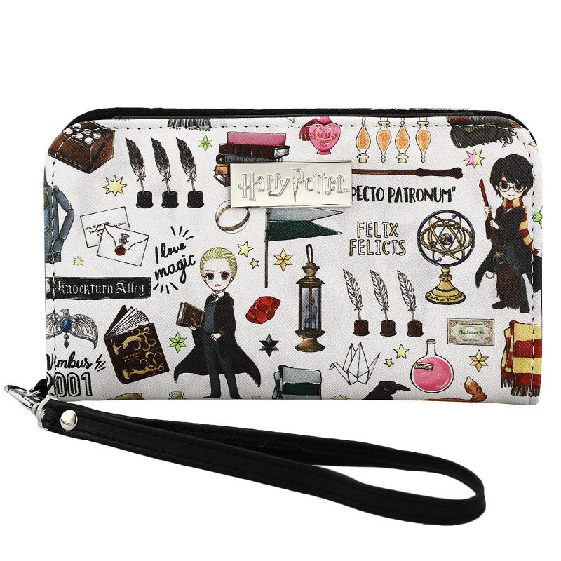 Harry Potter Hogwarts Chibi Characters & Icons All Over Print White Tech Wallet, 1 of 4