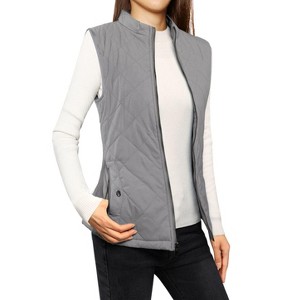 Allegra K Women's Stand Collar Lightweight Gilet Quilted Zip Vest - 1 of 4